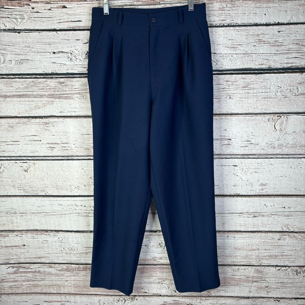 Kathie Lee Vintage 80s-90s Navy Blue Dressy Pleated Pants 10P Petite Work Slacks